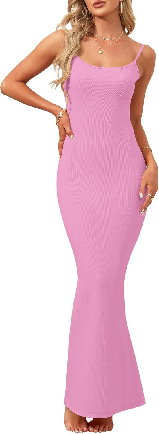 AUSELILY Womens Slip Maxi Dress Sexy Bodycon Dresses Sleeveless Square Neck Long Dress