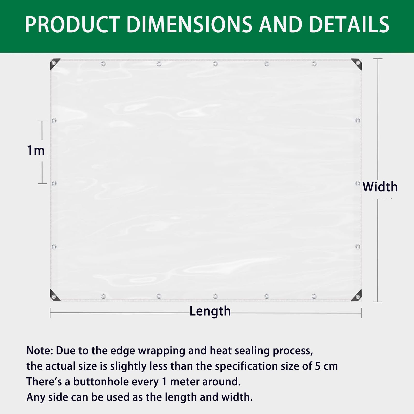 Windschutz Pe Plane 145 x 200 cm Transparent - mit Ösen wasserdichte Durchsichtig Abdeckplane mit Seil für Draussen Garage für Outdoor-Möbel, Veranda, Pergola, A