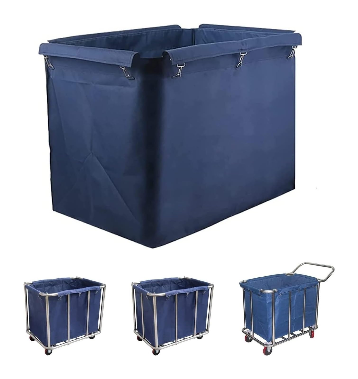 Wasserdichter Wäschesack, 400 l, abnehmbarer Oxford-Stoffbezug für Rollkörbe, stilvoll blau/braun (83 x 53 x 63 cm), ideal für Zuhause und auf Reisen