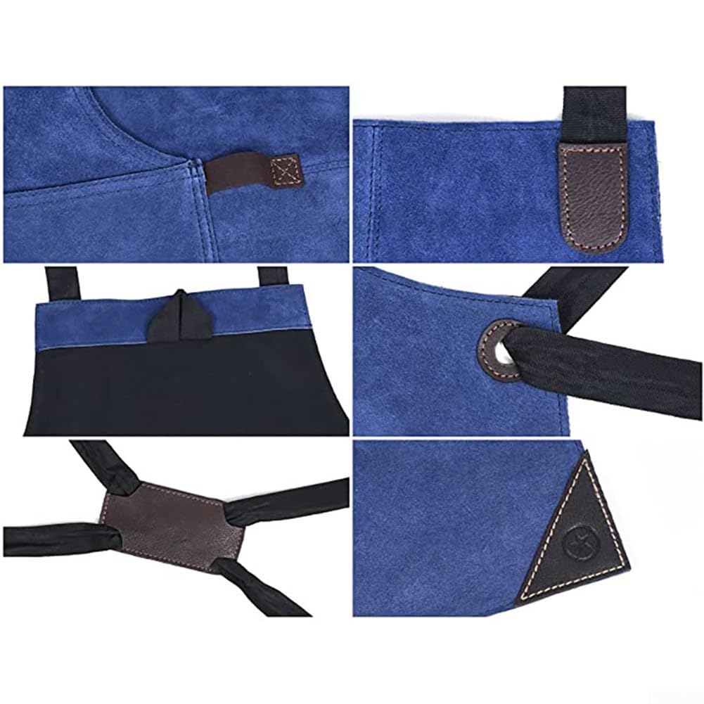 Tablier de travail en velours double face avec ajustement réglable et poches pratiques, avec contraste en cuir synthétique pour la soudure, la menuiserie et la cuisine
