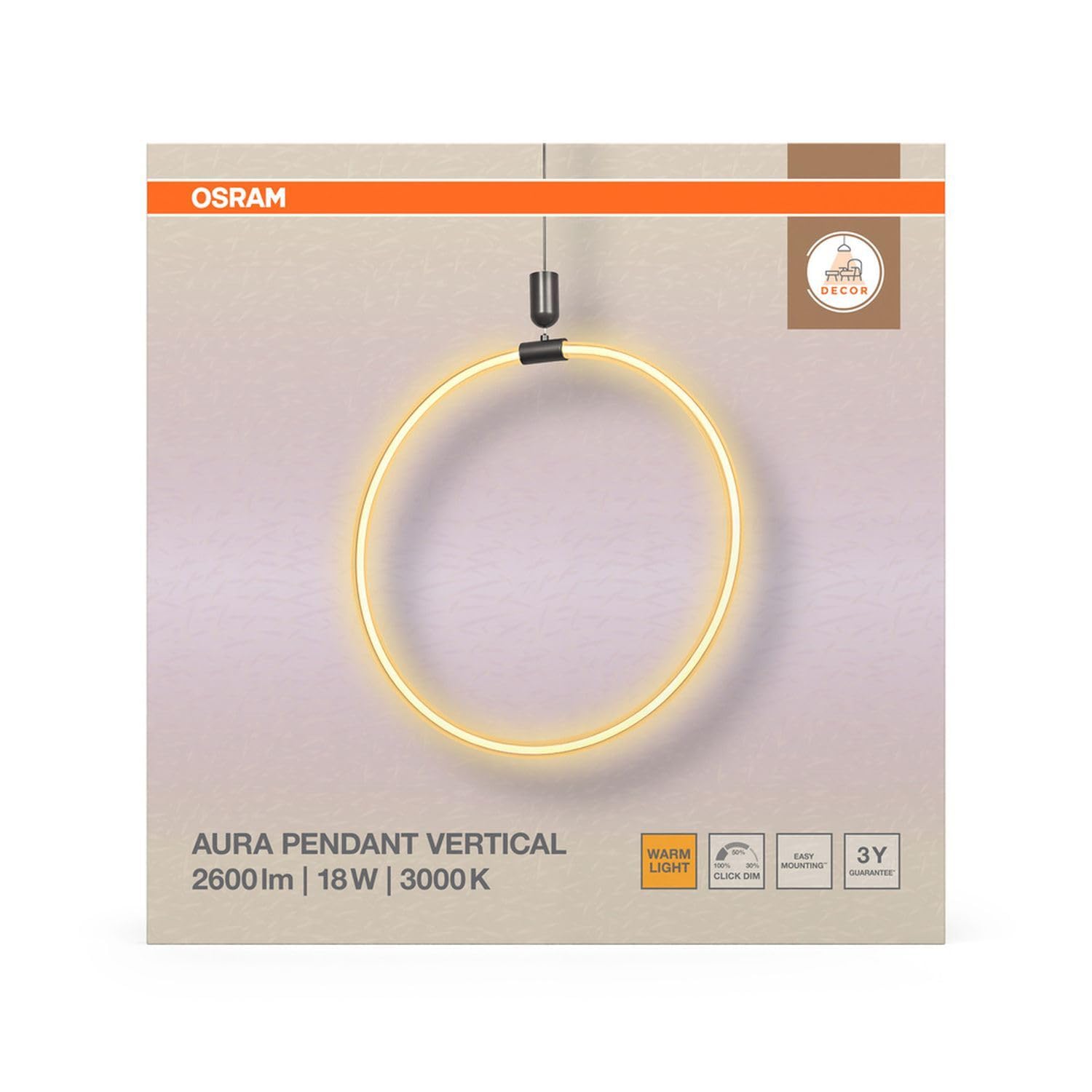 Osram Decor Aura - Lampada a sospensione Vert in policarbonato curvo con LED e design a filamento, 18 W, 2000 lm, 3000 K, 830 bianco caldo, dimmerabile, grigio scuro, plastica (PC), 498 mm, IP20