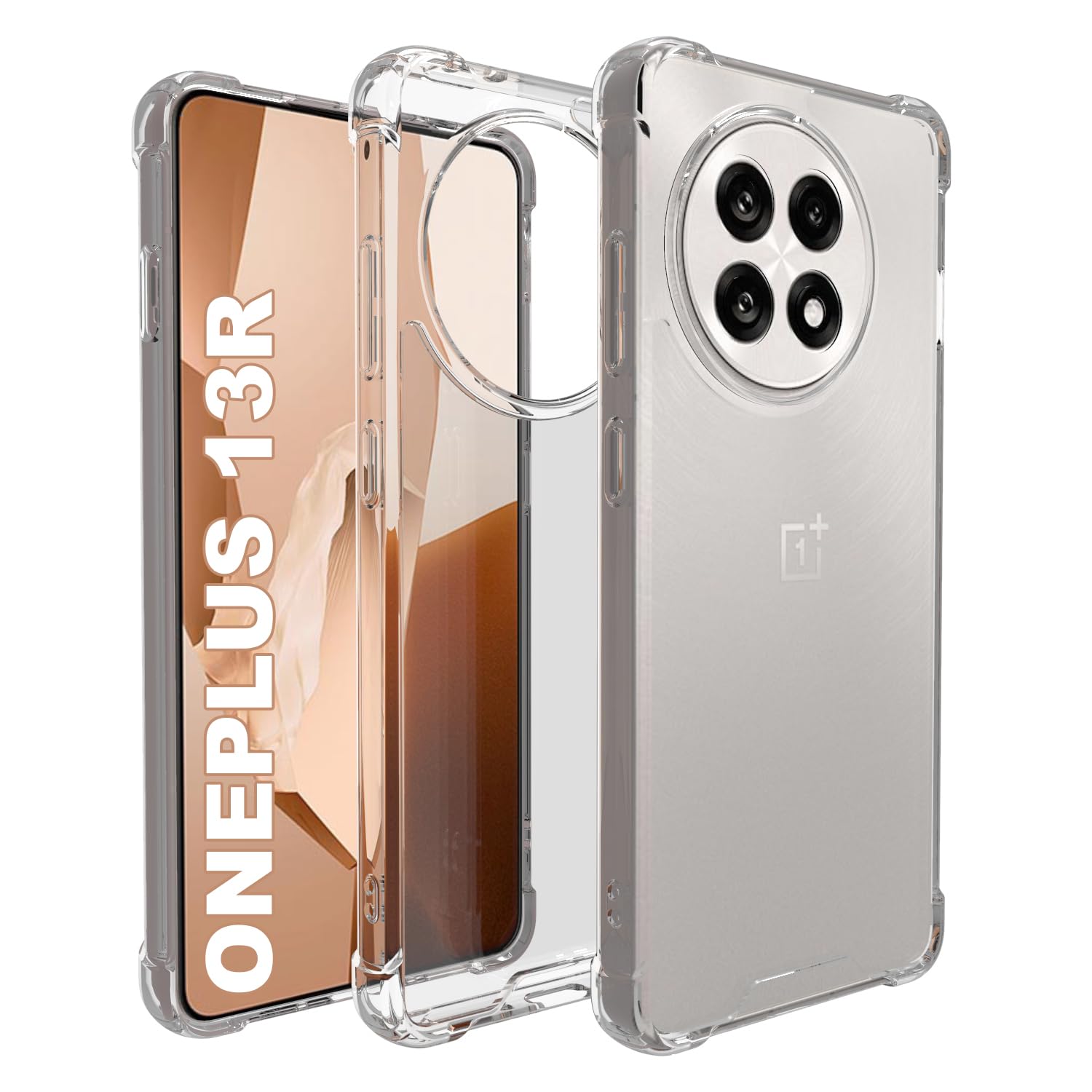 RIGGEAR Shockproof Clear Hybrid Airbag Armor Back Cover Case for OnePlus 13R 5G (Clear PC+ Transparent TPU Bumper)