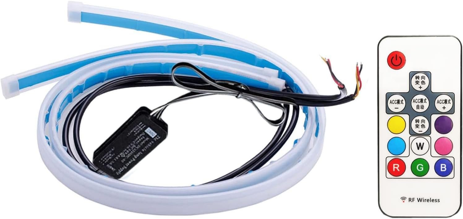 2Pcs Car LED Strip Lights,Multicolor DRL Headlight Surface Strip Tube,Exterior Hood Daytime Running Light Amber Switchback Sequential Turn Signal (45cm/17.7in)