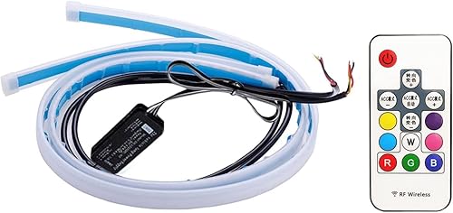 2 tiras de luces LED para automóvil, tubo de tira de superficie de faros DRL multicolor, luz de circulación diurna para capó exterior, señal de giro