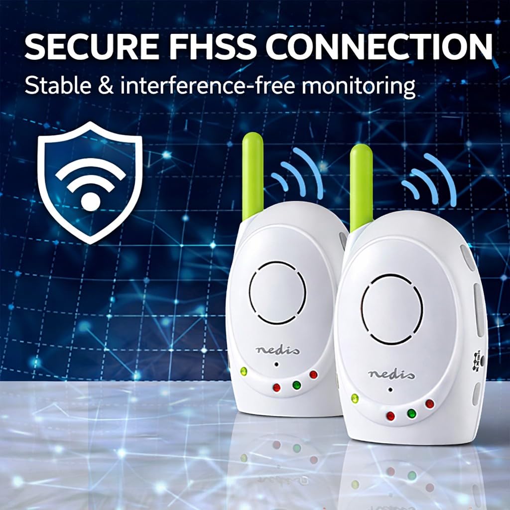 Nedis Audio Baby Monitor - Telefoni wireless per bambini con interfono, portata 300 m, Set di 2, Verde/Bianco