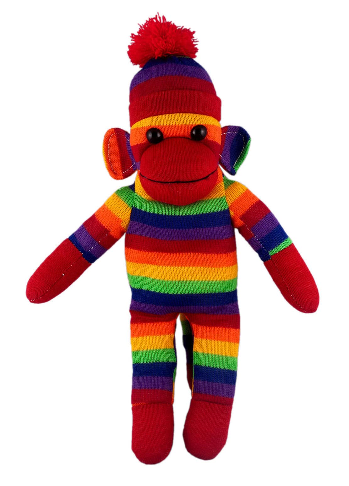 Adorable Sock Monkey, The Original Traditional Hand Knitted Stuffed Animal Toy Gift-for Kids, Babies, Teens, Girls and Boys Baby Doll Present Puppet (16" Rainbow)
