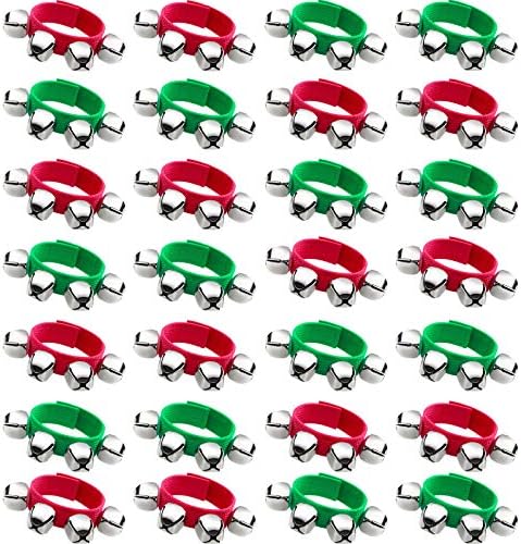28 Pieces Band Wrist Bells Bracelets Musical Ankle Bells Rhythm Instrument Percussion Party Favors Wristband Bells for Adults Christmas (Red, Green)