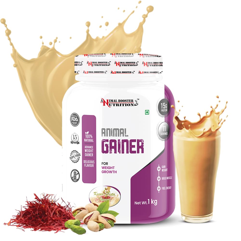 Animal Booster Nutrition WEIGHT GAINER| 15gm Of Protein in 90gm of Serving| For Gain Weight, Build Muscle & Fuel Energy (Kesar Pista Flavor) (11Servings/1KG) Animal Booster Nutrition WEIGHT GAINER| 15gm Of Protein in 90gm of Serving| For Gain Weight, Build Muscle & Fuel Energy (Kesar Pista Flavor) (11Servings/1KG)