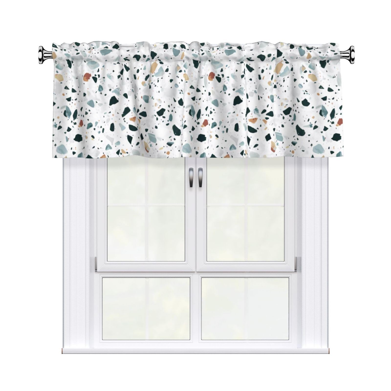 WHJDPP Terrazzo Marble Pastel Prints Charming Kitchen Window Cover – 54x18 Inch Peach Skin Valance with Decorative Print