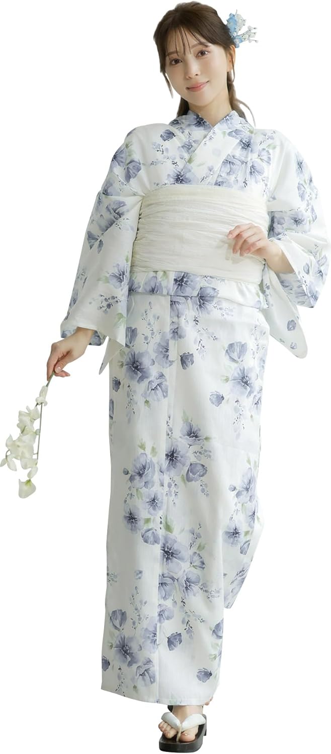 ディータ）Dita レディース 浴衣 5点セット 兵児帯 青 白 水色 水彩