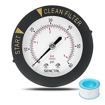 SENCTRL 0-60 Psi Pool Filter Pressure Gauge, 2 inches Dial,