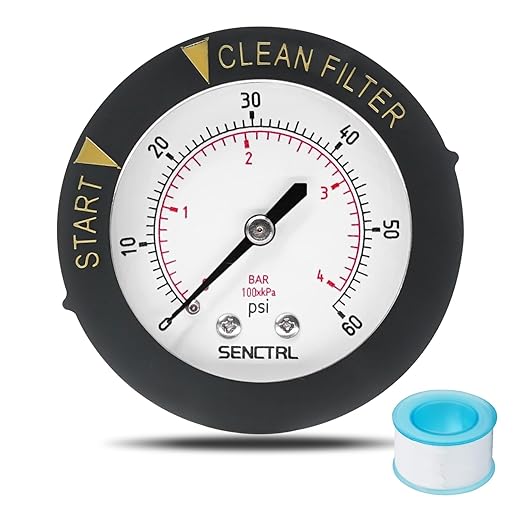 SENCTRL 0-60 Psi Pool Filter Pressure Gauge, 2 inches Dial, 1/4 NPT Back Mount, Stainless Steel Case, Waterproof, Clean Filter