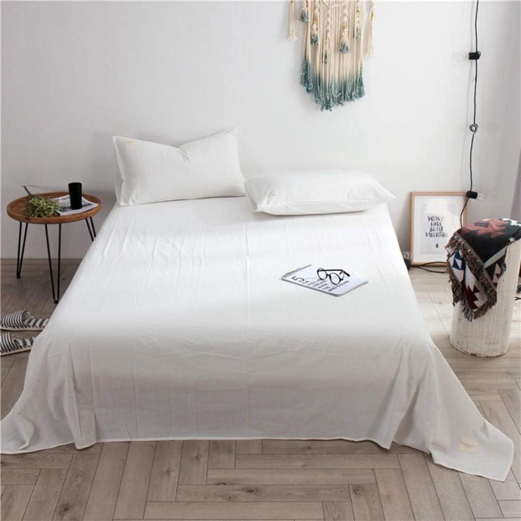 100% Organic Washed Cotton Flat Sheet Simple Style Bedding - Ultra Soft and Easy Care(Queen, Ocean Blue Stripe)