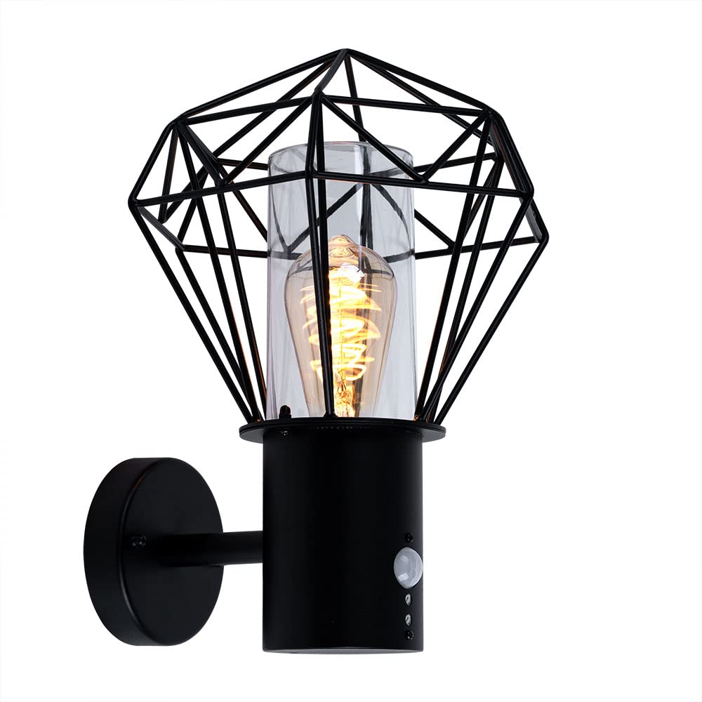 Außenbeleuchtung Wandleuchte LED Wandlampe Außen mit Bewegungsmelder Gartenlampe Bewegungsmelder, schwarz Diamant Gitter, 7W 806 lm warmweiß, BxH 22,5x34 cm