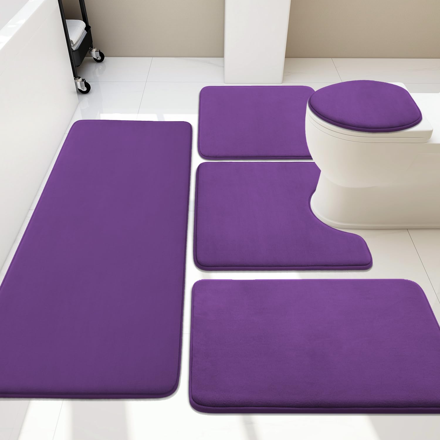 YIHOUSE Bathroom Rug Set 5 Piece, Memory Foam Bath Mat Set, Super Absorbent Bath Mats for Bathroom - Non-Slip & Washable Bath Rugs - Dry Quickly Bath