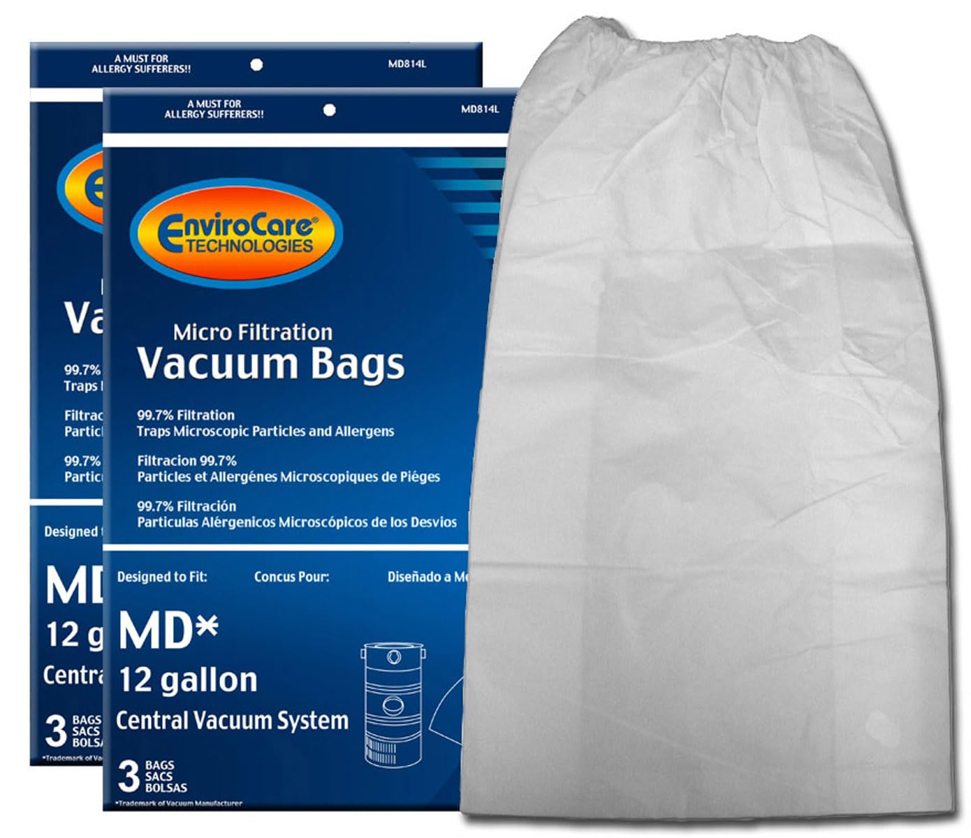 EnviroCare Replacement Micro Filtration Vacuum Cleaner Dust Bags for Modern Day 12 Gallon Central Vacuums 6 Pack