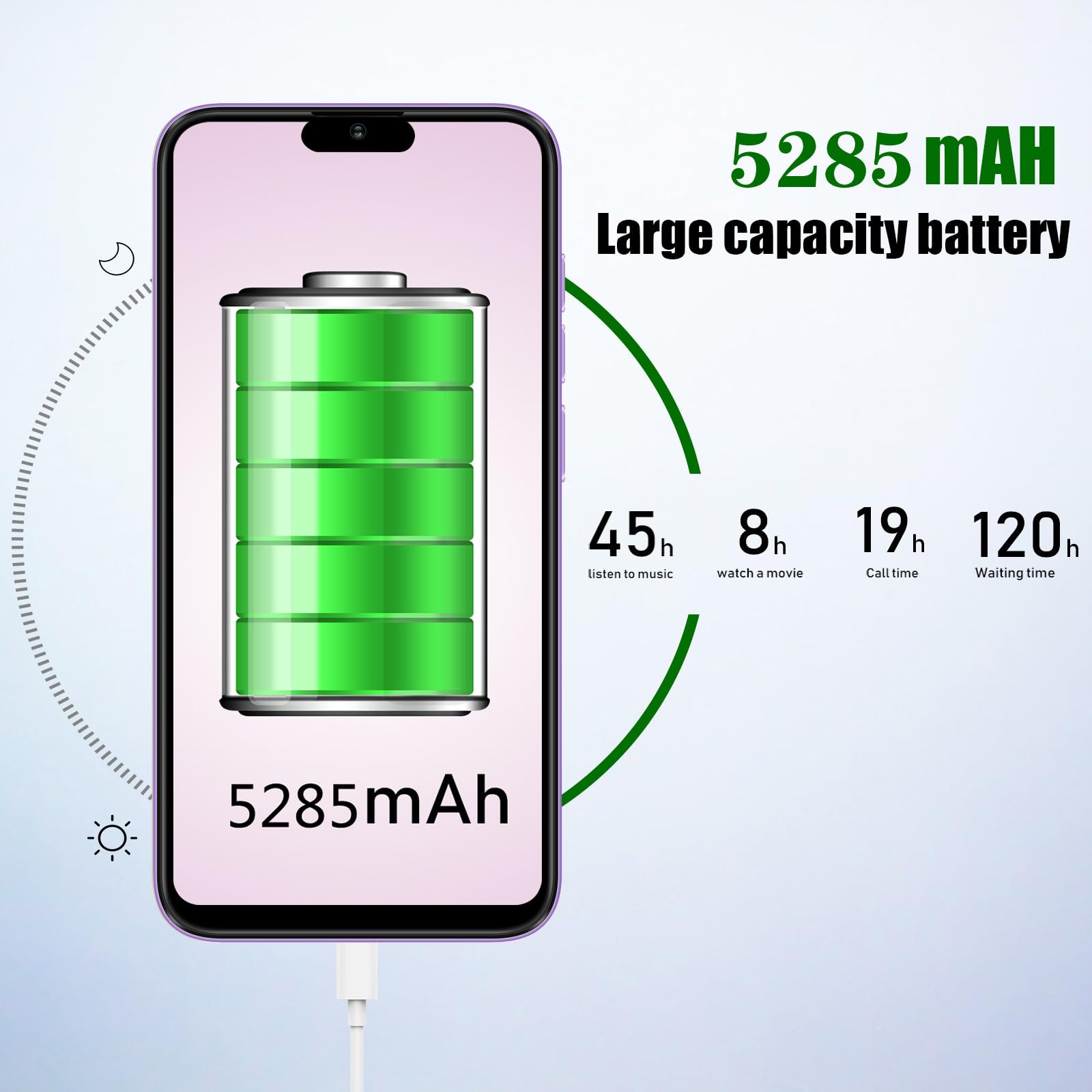 AODOEU Telephone Portable Pas Cher Android 14-6 Go +128Go/TF 1To Smartphone Pas Cher, 6,56" HD+, 21MP+8MP, Smartphone Débloqué, Téléphone 4G Dual SIM/GPS/Face ID/OTG-Bleu-Violet