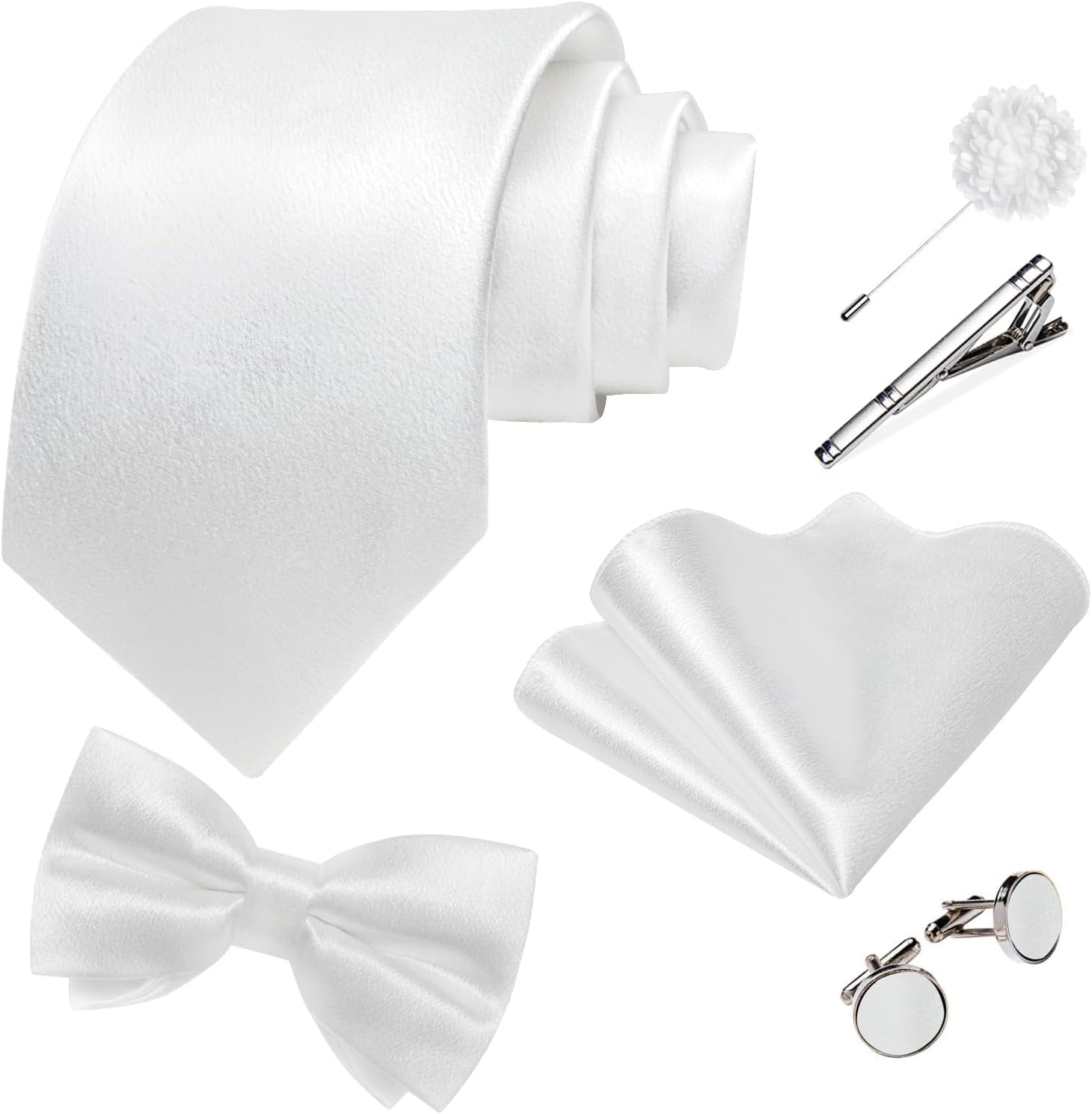 DiBanGu Mens Shiny Satin Vest Tie Set 8PCS Solid Waistcoat and Pre-tied Bowtie Shawl Collar Dress Vest for Wedding Formal