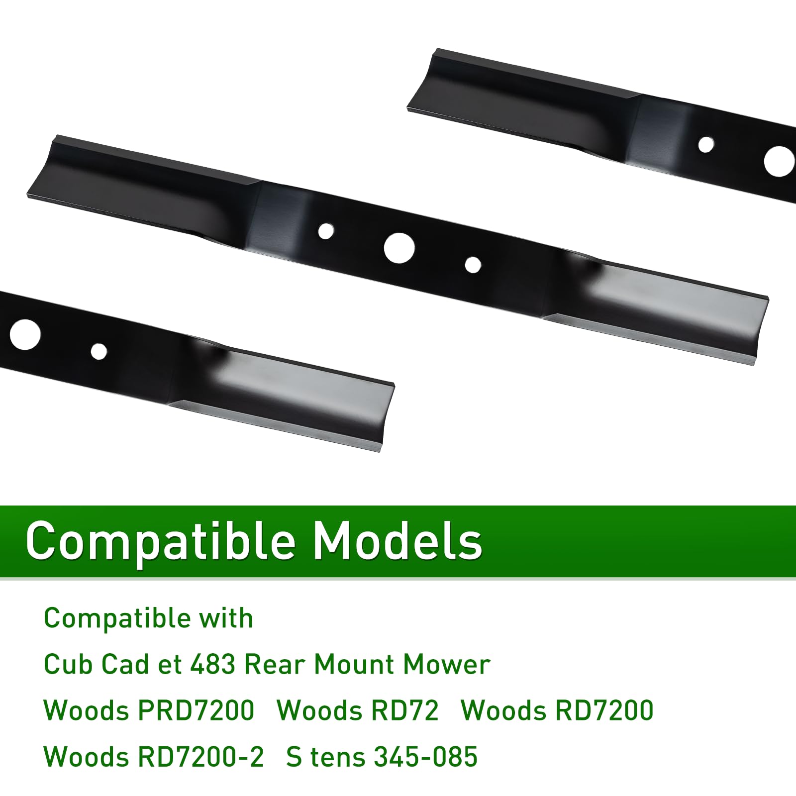 Cuchillas de cortacésped 91-585 compatibles con cubiertas Woods de 72 pulgadas Prd7200 Rd72 Rd7200 Rd7200-2, hoja resistente de repuesto 1008199 1008199kt 10081899kt2, paquete de 3