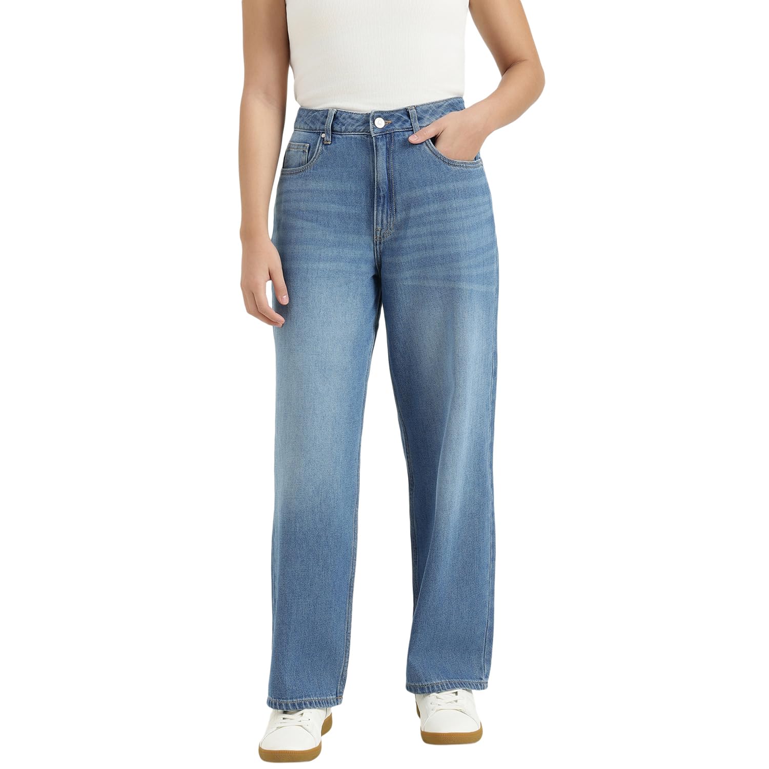 united colors of benetton Wide Leg Fit High Rise Solid Jeans - 26P4DENIM120I901-picture-16