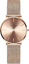 Relógio feminino analógico de quartzo, ouro rosa, pulseira de malha de aço inoxidável, relógio de pulso feminino à prova d'água com pulseira inspiradora