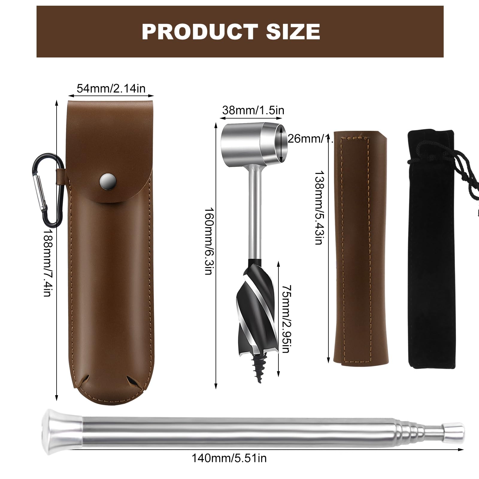 Taladro Manual Herramienta de Supervivencia para Colonos Bushcraft Taladro de Madera Manual Multiusos con Estuche de Cuero para Acampar al Aire Libre Bushcrafting