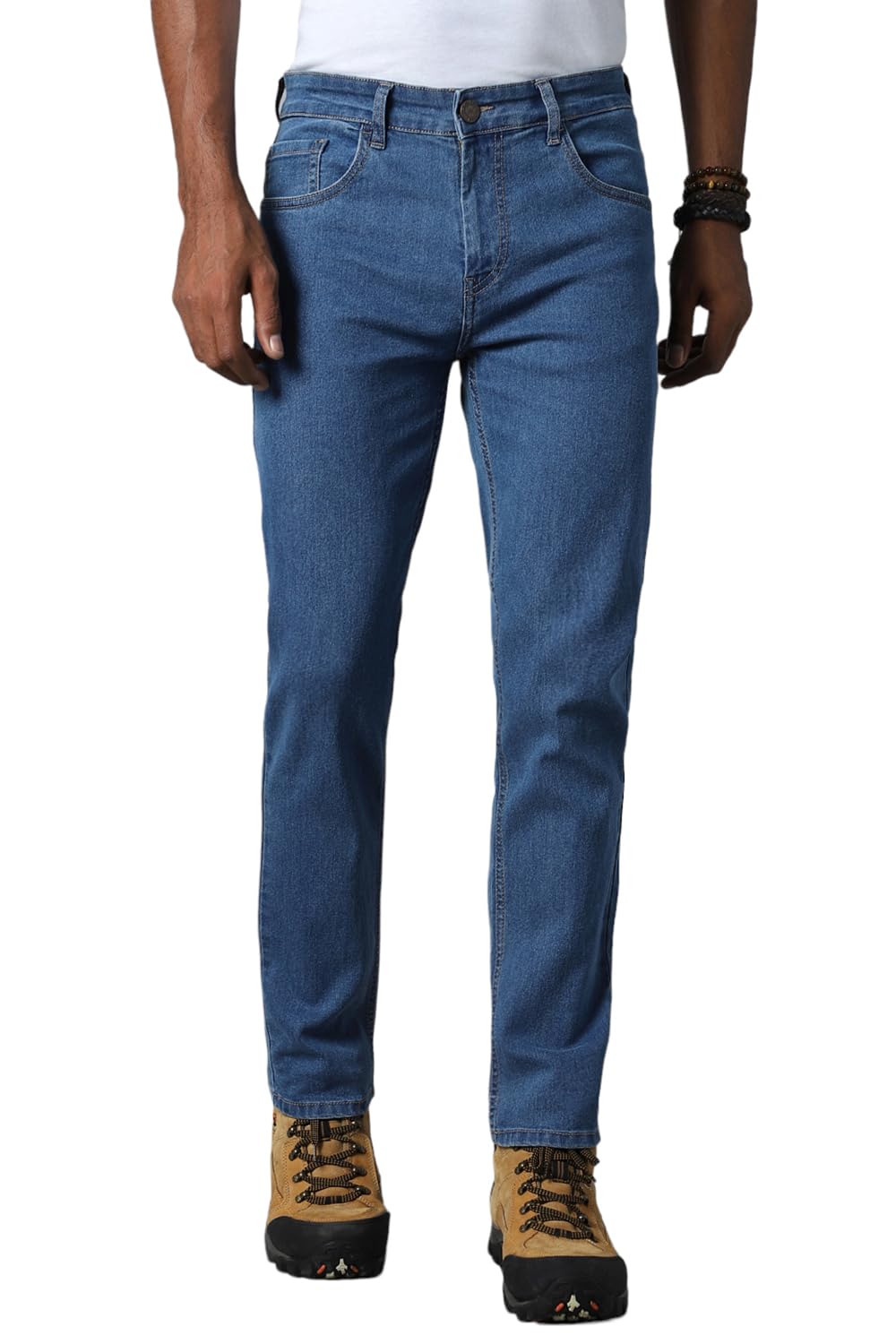 High StarMen's Tapered Fit Mildly Distressed Stretchable Denim Jeans; Perfect for daily use (Straight fit Jeans, Elastic Jeans)