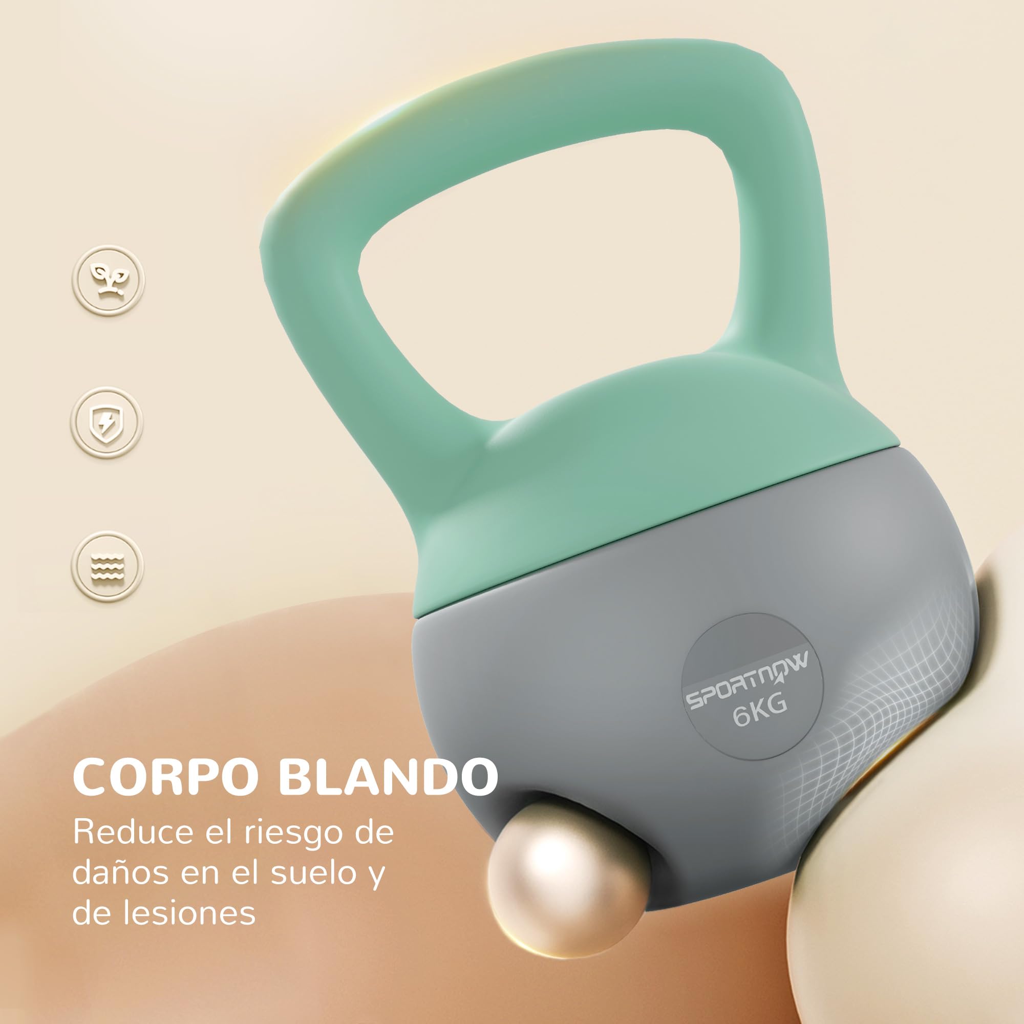 SPORTNOW Pesa Rusa 6/8/10 kg Soft Kettlebell Relleno de Arena Metálica y Mango Antideslizante para Entrenamiento Culturismo en Casa Gimnasio Verde