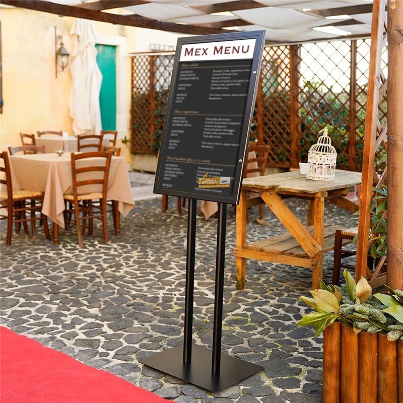 BACHECA ESPOSITORE PORTA MENU DA PAVIMENTO PER ESTERNO FORMATO 4XA4 LOCANDA BAR - NERO - METALLO - MODERNO