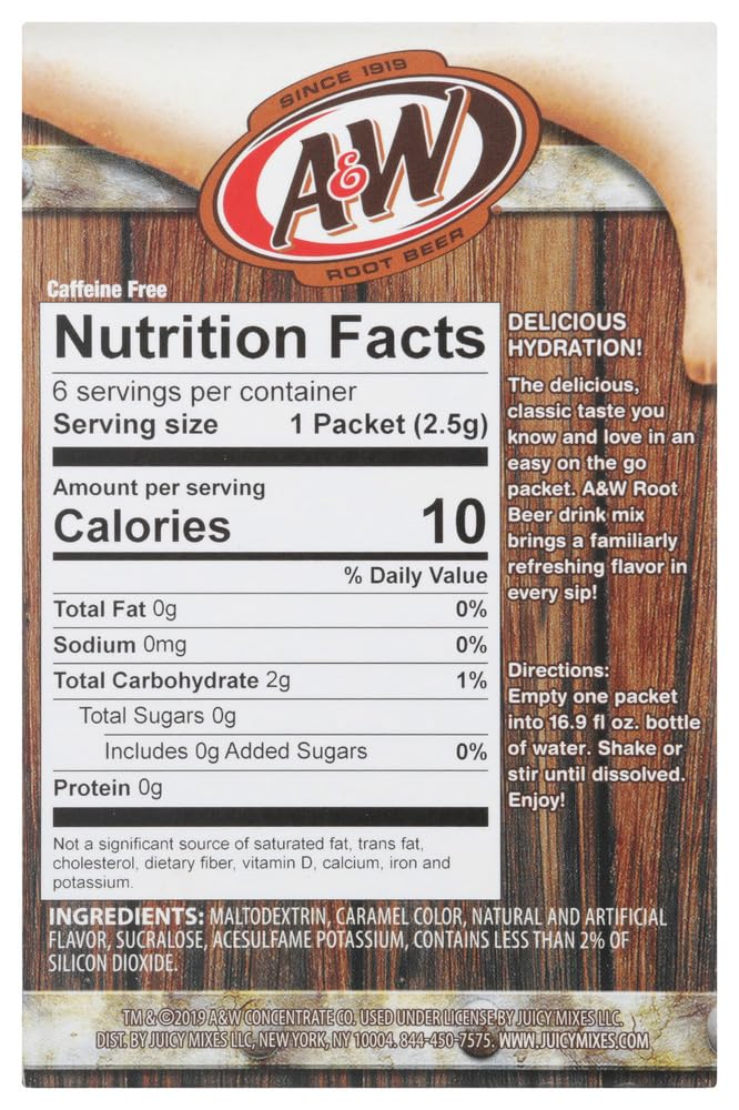 A&W Root Beer Caffeine/Sugar Free Classic On-the-Go Drink Mix Packets - 1 Box (6 pks)