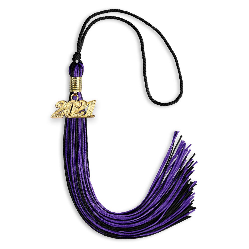 Endea Graduation Mixed Double Color Tassel with Gold Date Drop (Black/Purple, 2021)