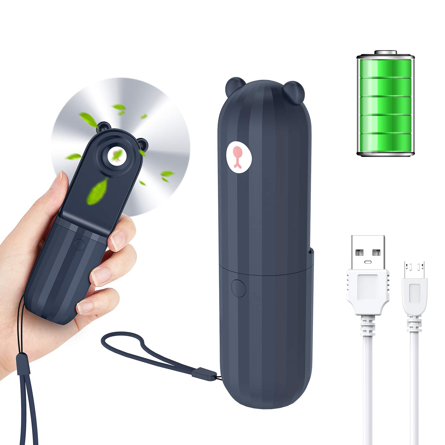 SmartDevil Mini Handheld Fan, Storage Pocket Fan, 2-in-1 Multi-Purpose Fan, 1200mAh Rechargeable Battery, Dual Speed Adjustable, Lanyard Portable Mini Fan for Outdoor, Travel, Home(Blue)