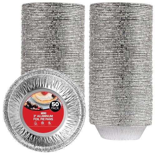 Stock Your Home 3 Inch Aluminum Foil Pie Pans (50 Count) Disposable & Recyclable Mini Pie Pans, Small Pie Tin for Baking, Cafes, and Restaurants, Durable Individual Pie Pan for Fruit Tarts, Quiche