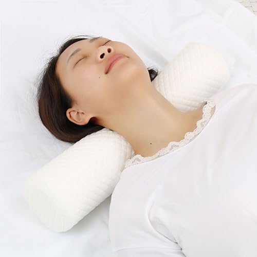 Miniatura 2 de Qtqgoitem - Almohada cervical de cuello redondo de espuma viscoelástica con funda de algodón orgánico lavable (15 x 3 pulgadas, blanco) (modelo b25