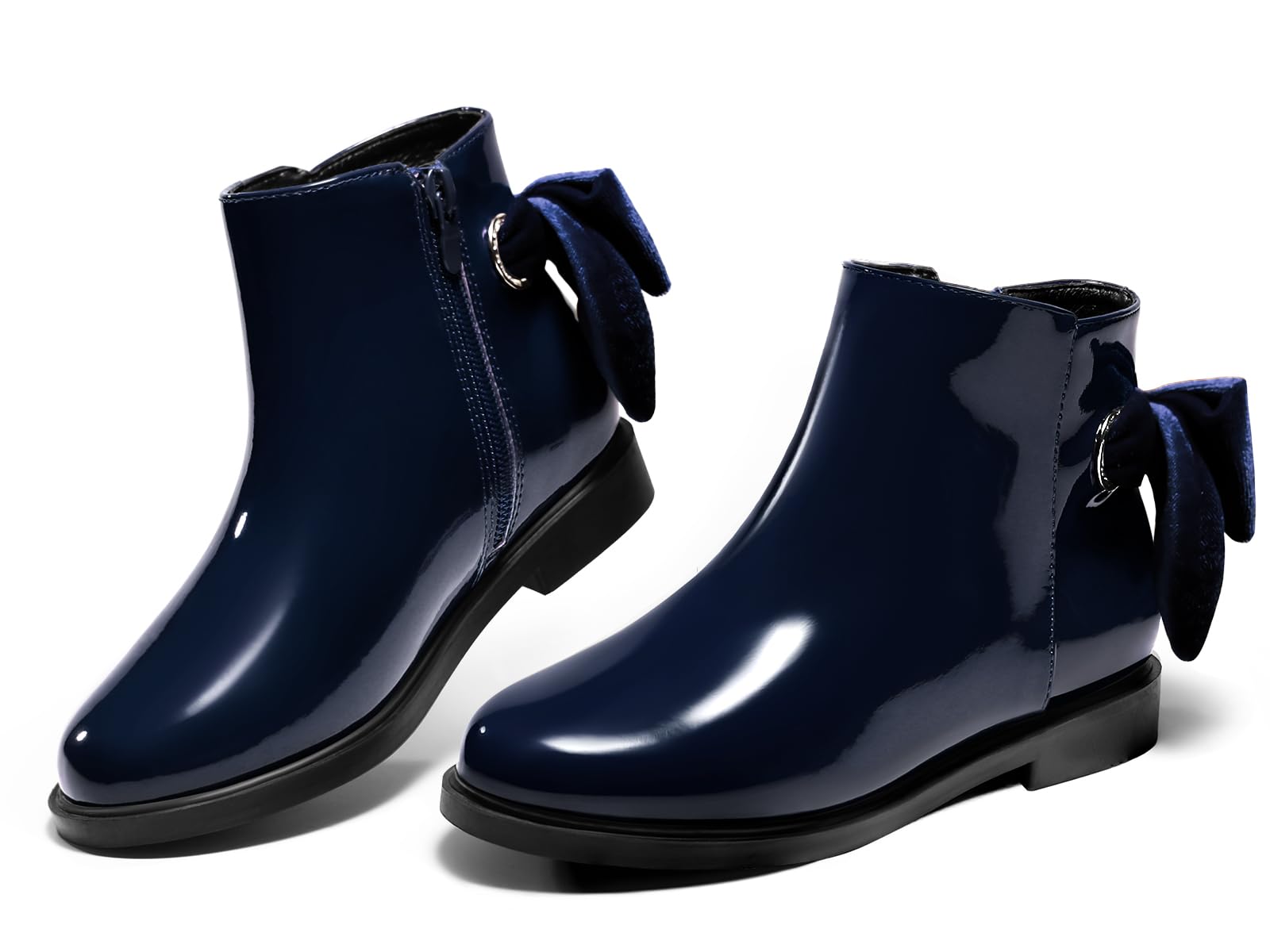 Coutgo Girls Ankle Boots Kids Bow Chunky Low Heel Side Zipper Dress Booties Fashion Fall Shoes