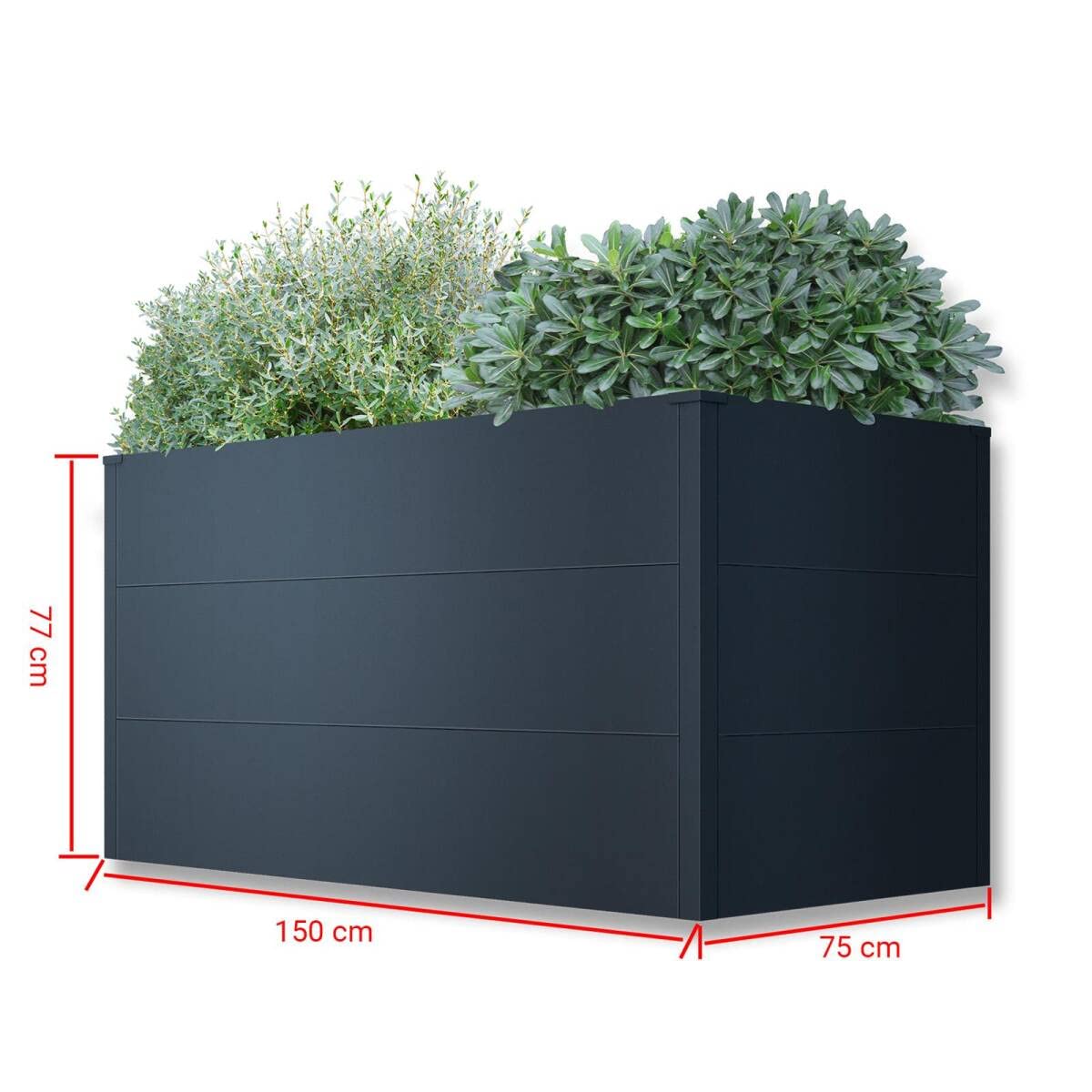 Metzler Hochbeet für den Garten – Stahl in Anthrazit | Witterungsbeständiges Metall-Gartenbeet, Pflanzenbeet, Blumenhochbeet | 150 x 75 x 77 cm