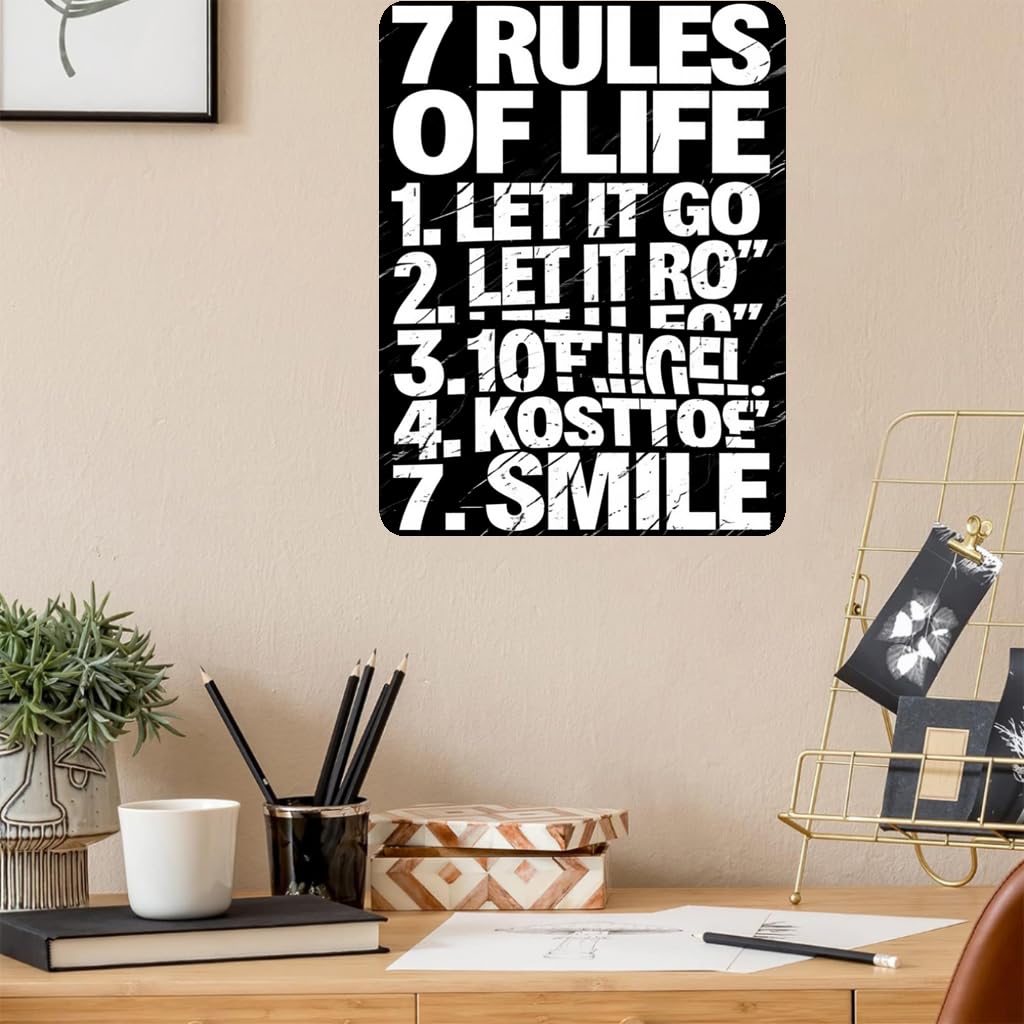 Inspirational Life Rules Motivational Tin Sign, 8x12 Inch
