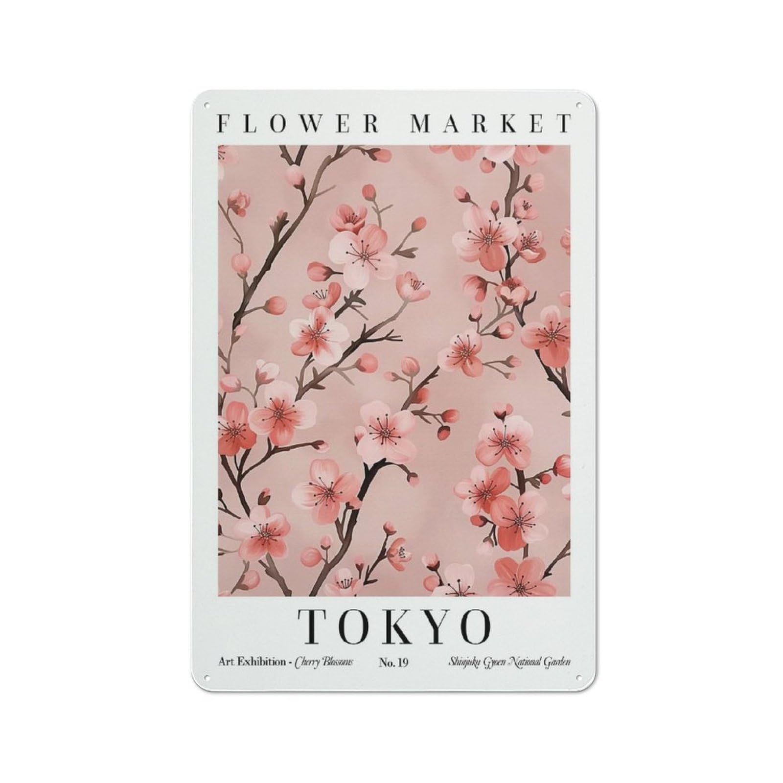 Tokyo Cherry Blossom Flower Market Garage Metal Sign 30x20cm, Weathered Look Shed Wall Plaque for Garage, Workshop, Shed Or Utility Room