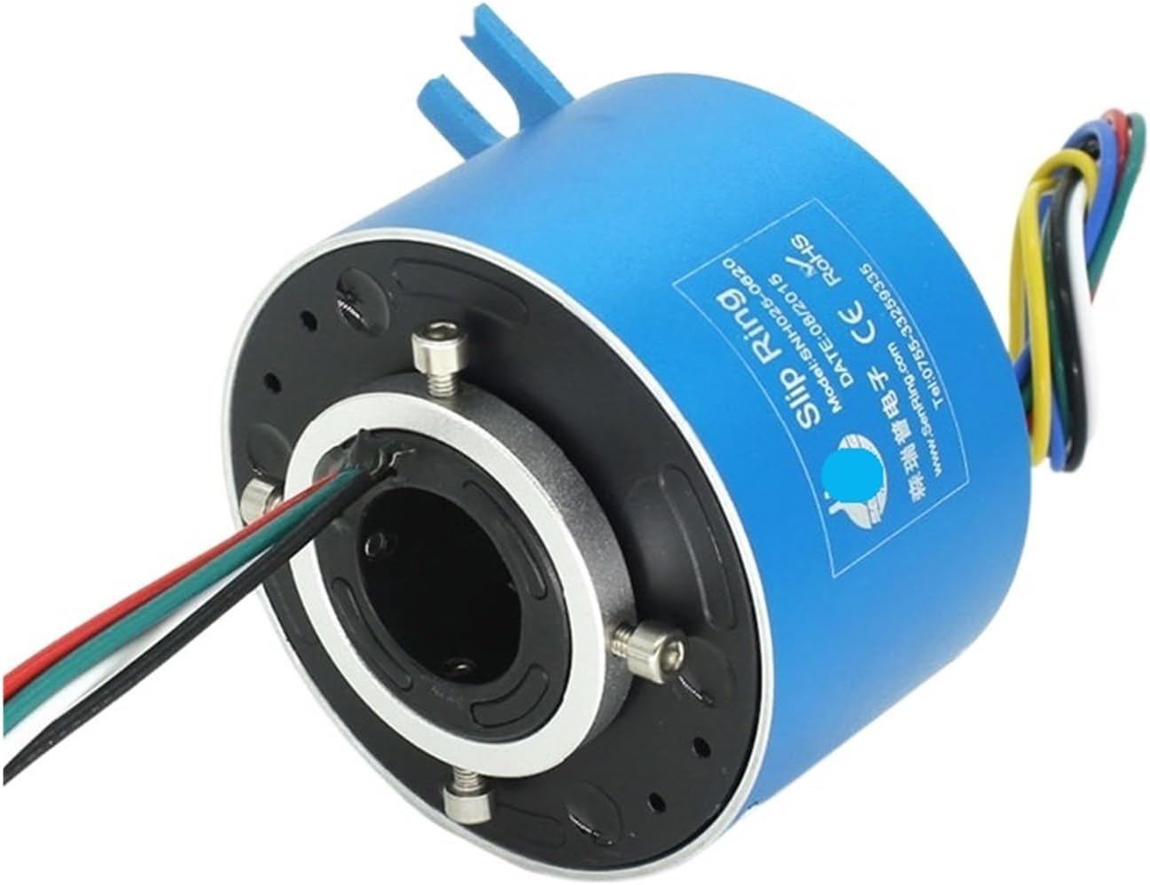 OD86mm 6 チャンネル 20A 電流スルーホール導体スリップリングモーター内径 25.4mm フランジ挿入防止ブレード付き