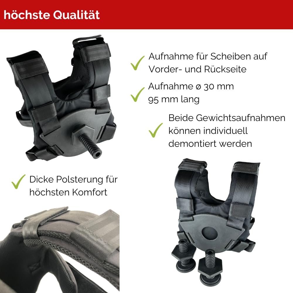 GEWICHTSWESTE FÜR HANTELSCHEIBEN ø 30 mm oder 50 mm - Verstellbare Trainingsweste für Calisthenics, Krafttraining, CrossFit und Gym, Hochwertige Weight Vest für Damen & Herren