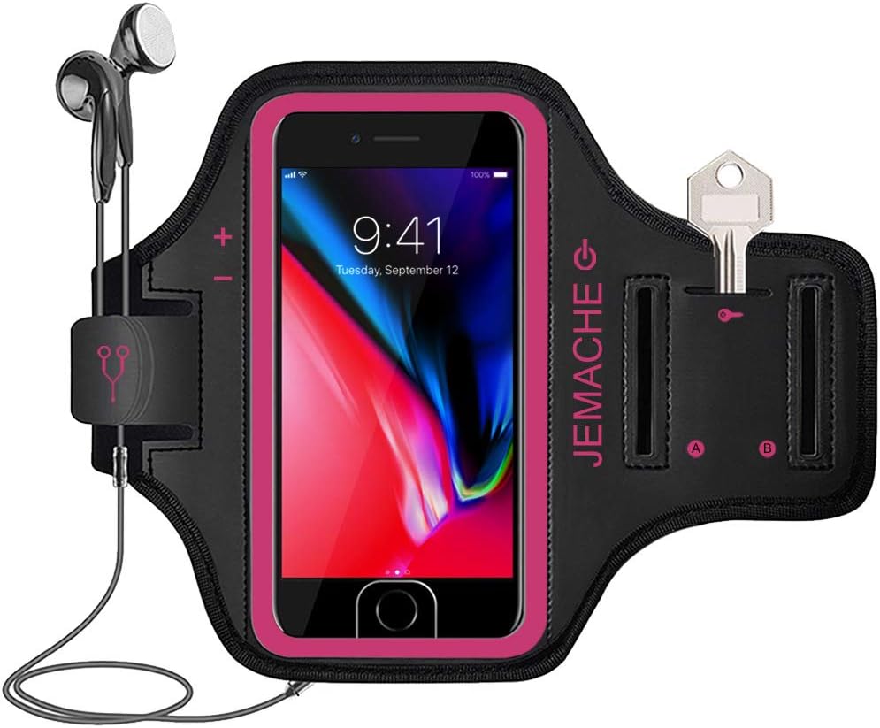 JEMACHE iPhone 6Plus 7Plus 8Plus Armband, Fingerprint Touch Supported Gym Running Workouts Sports Cell Phone Arm Holder Band for iPhone 6/6S Plus, iPhone 7/8 Plus (Rosy)