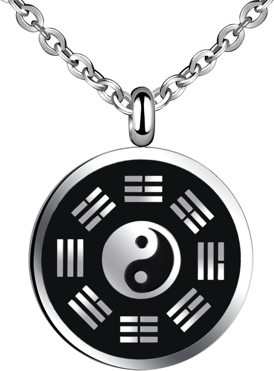 Feilok Men Women Bagua Taichi Yinyang Symbol Stainless Steel Pendant Necklace