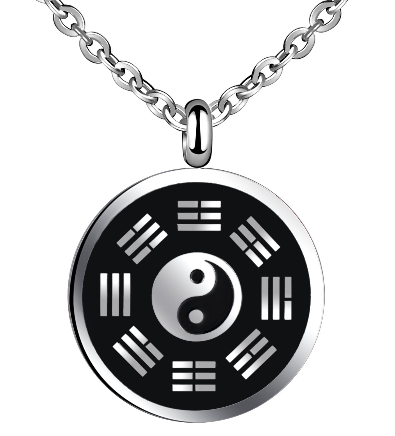 Feilok Men Women Bagua Taichi Yinyang Symbol Stainless Steel Pendant Necklace