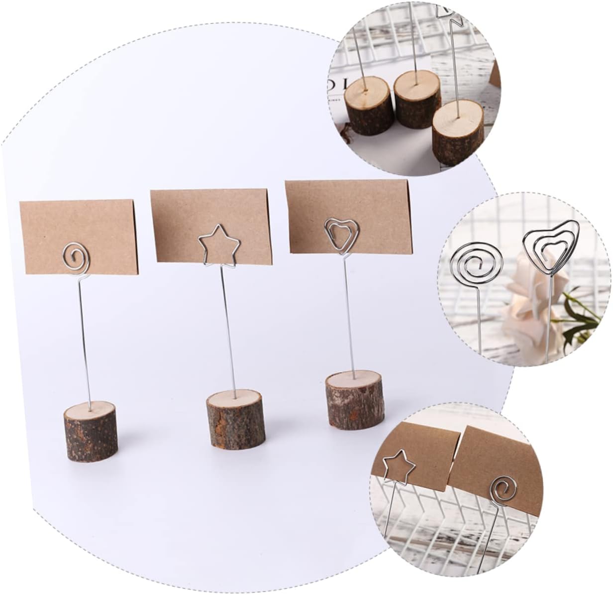 KICHOUSE 60pcs Round Wood Base Photo Holder Clips for Weddings Events Home Rustic Menu Stands Table Holders and Memo Clips for Parties and Celebrations Random Style