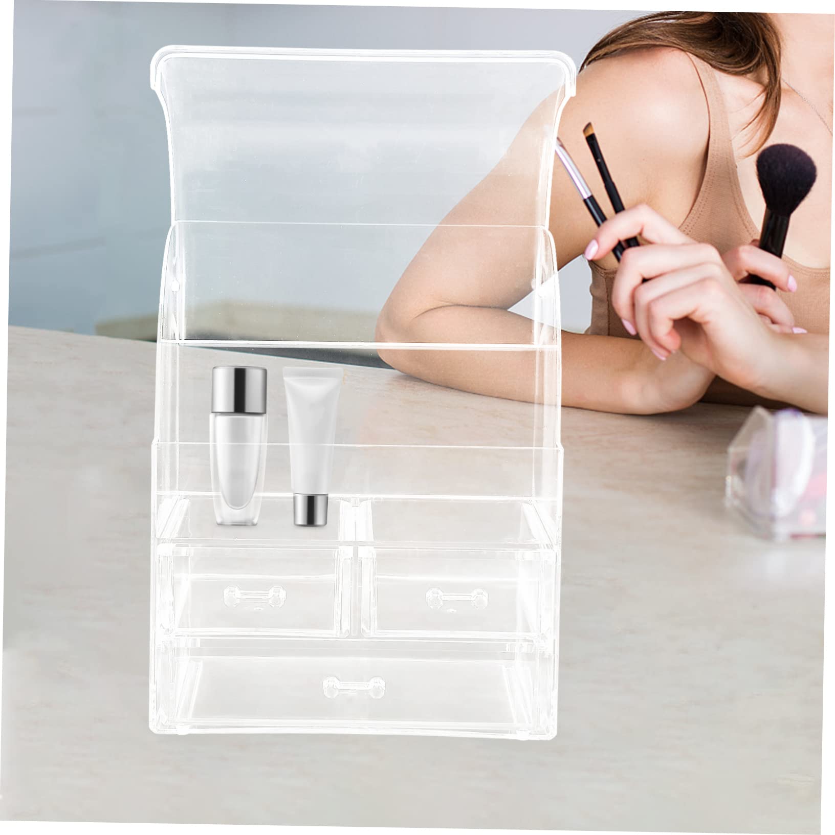 Ipetboom Organizzatore da Scrivania Cassetti, Scatola Portaoggetti in Ps, Grande Scomparto e Mini Cassetti per Cosmetici e Smalti