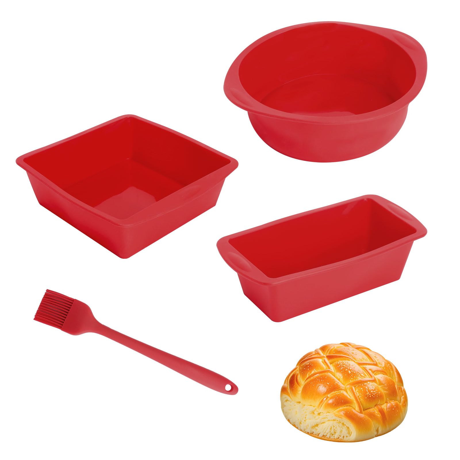 3 Stampi in Silicone per Dolci con Pennello, Stampo Plumcake Silicone Rettangolare, Rotondo e Quadrato, Stampo Silicone Antiaderente Riutilizzabile per Pane, Torte e Dessert