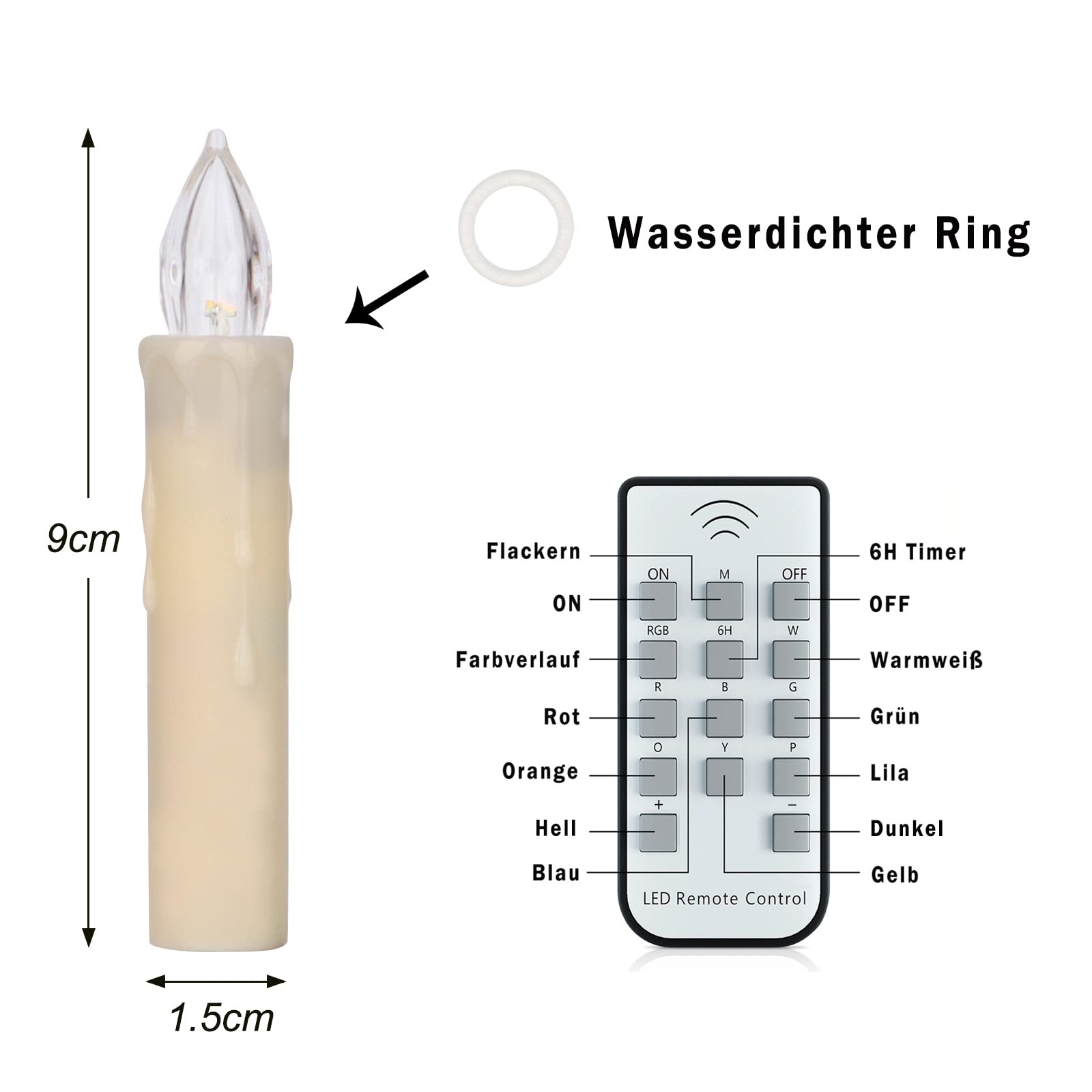 FREEPOWER Świece choinkowe LED, 30 sztuk, bezprzewodowe, z pilotem zdalnego sterowania, timer, migoczące, kolorowe i ciepła biel, na Boże Narodzenie, do użytku wewnątrz i na zewnątrz, wodoszczelne