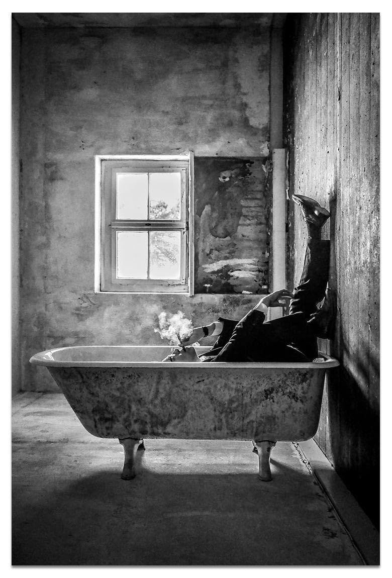 Art Posters & Prints Men Smoking in Vintage Parisian Bathtub Black and White Photography Canvas Wall Art for Bathroom Bedroom Wall Decor Gifts 16"x24", Mindset is Everything, Enjoy a Short Break