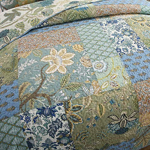 NEWLAKE Bedspread Quilt Set with Real Stitched Embroidery, Bohemian Floral Pattern,Twin Size - Thumbnail 2