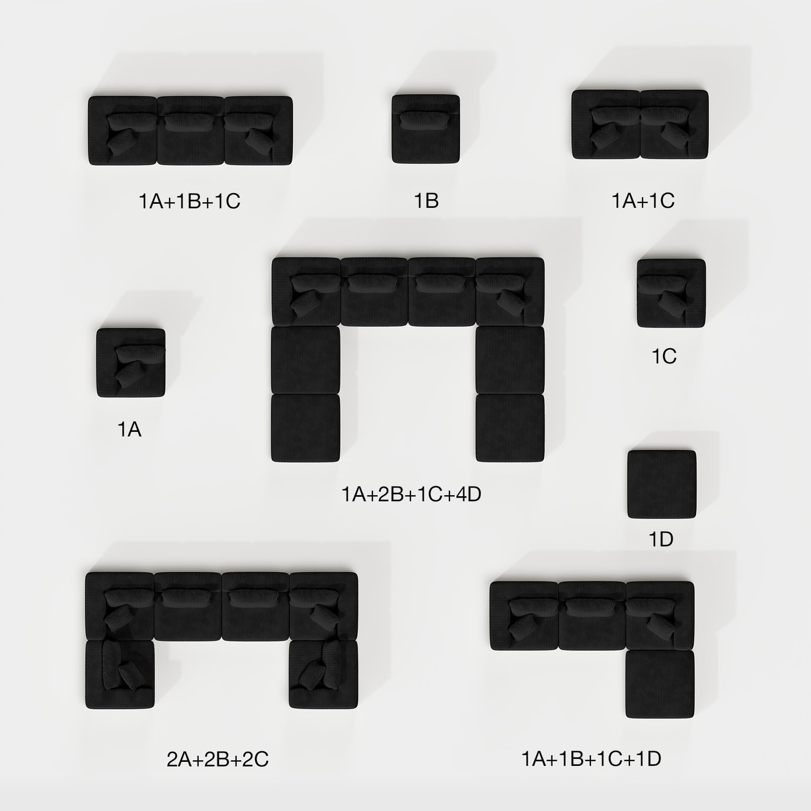 Novilla 270 cm Sofá Esquinero Modular Componible 3 Plazas en Terciopelo | Muelles Ensacados Smarts Coil®, Sin Montaje, Terciopelo Acanalado, 5 Cojines Incluidos